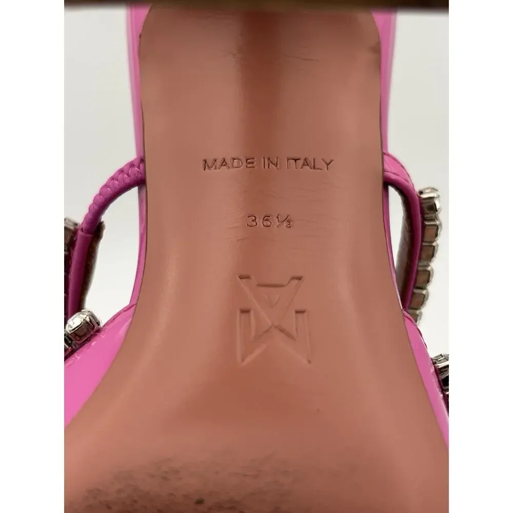 Amina Muaddi Gilda Mules Crystal Pink Patent Leather Size 36.5 / 6.5